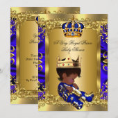 Invitation Prince Royal Blue Boy Baby shower Regal Gold 2 (Devant / Derrière)
