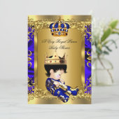Invitation Prince Royal Blue Boy Baby shower Regal Gold 2a (Debout devant)