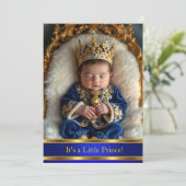 Invitation Prince Royal Blue Gold Baby shower Rattle (Debout devant)