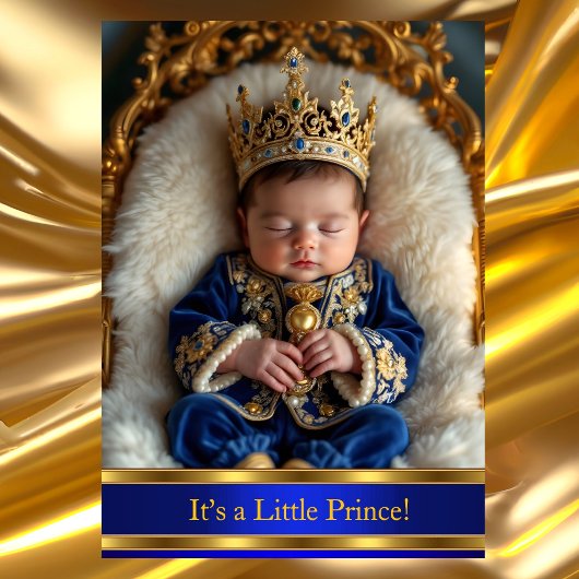 Invitation Prince Royal Blue Gold Baby shower Rattle