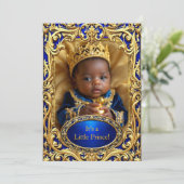 Invitation Prince Royal Blue Gold Baby shower Rattle Ethnic (Debout devant)