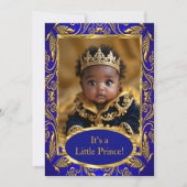 Invitation Prince Royal Blue Gold Boy Baby shower ethnique (Devant)