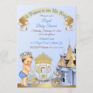 Invitation Prince Royal Château Carrosse Bleu Or Garçon
