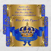 Invitation Prince Royal Couples Baby shower Boy Blue Gold (Devant / Derrière)