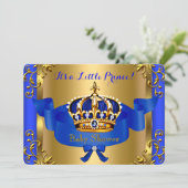 Invitation Prince Royal Couples Baby shower Boy Blue Gold (Debout devant)