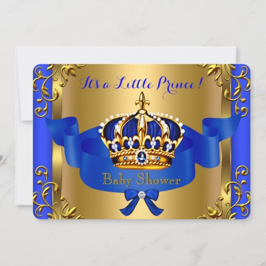 Invitation Prince Royal Couples Baby shower Boy Blue Gold (Devant)