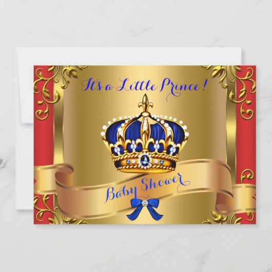 Invitation Prince Royal Couples Baby shower Boy Red Blue Gold (Devant)
