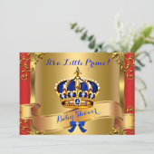 Invitation Prince Royal Couples Baby shower Boy Red Blue Gold (Debout devant)