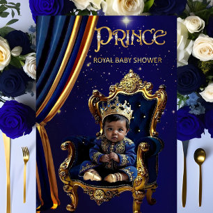 Invitation Prince Royal Ethnique Fête de Naissance Bleu Chais