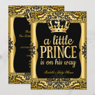 Invitation Prince sur son chemin Baby shower Gold Black 2
