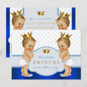 Invitation Prince Twin Boy Baby shower Blonde (Devant / Derrière)