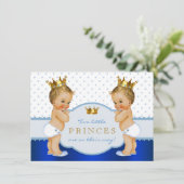 Invitation Prince Twin Boy Baby shower Blonde (Debout devant)