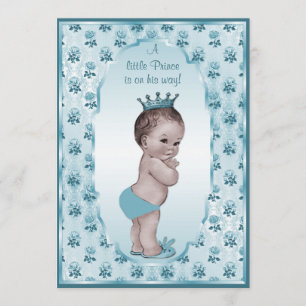 Invitation Prince vintage Boy et baby shower bleu de roses