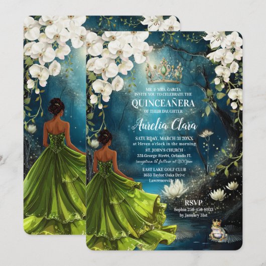 Invitation Princess and the Frog Starry Night Quinceanera 16 (Devant / Derrière)
