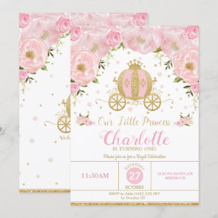 Invitation Princess Anniversaire Carriage Rose Floral