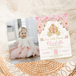 Invitation Princess Anniversaire Porte-photo rose florale