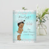 Invitation Princess Baby shower Aqua Lace Tiara Ethnic (Debout devant)