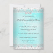 Invitation Princess Baby shower Aqua Lace Tiara Ethnic (Dos)