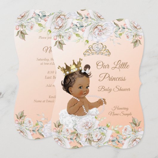 Invitation Princess Baby shower Coral Peach White Ethnic (Devant / Derrière)