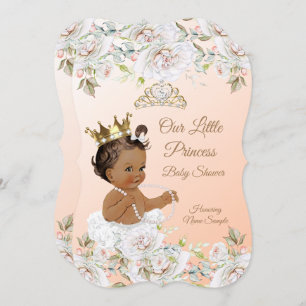 Invitation Princess Baby shower Coral Peach White Ethnic