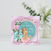 Invitation Princess Baby shower Floral Turquoise rose Blonde  (Debout devant)