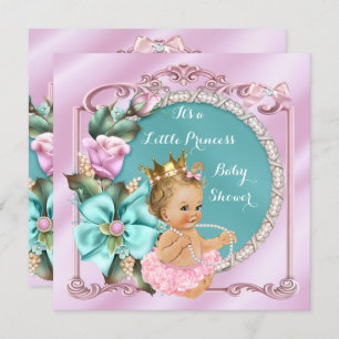 Invitation Princess Baby shower Floral Turquoise rose Blonde 