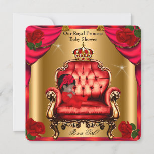 Invitation Princess Baby shower Girl Gold Red Rose Chaise 5