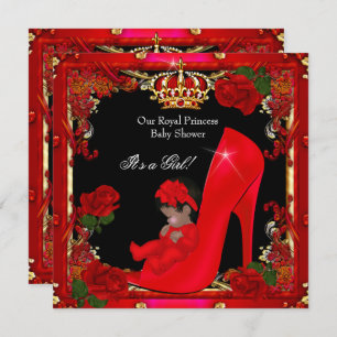 Invitation Princess Baby shower Girl Gold Rose Chaussure 2a