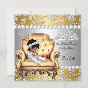 Invitation Princess Baby shower Girl Gold Silver Floral Chais