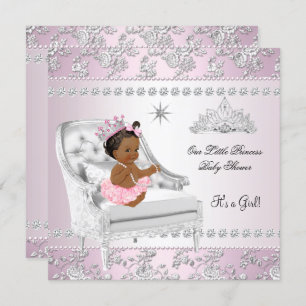 Invitation Princess Baby shower Girl Rose Silver Chaise ethni