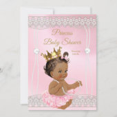 Invitation Princess Baby shower Pink perle dentelle brune (Devant)