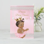 Invitation Princess Baby shower Pink perle dentelle brune (Debout devant)