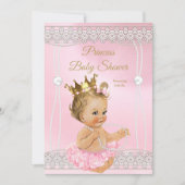 Invitation Princess Baby shower Pink perle lace blonde (Devant)