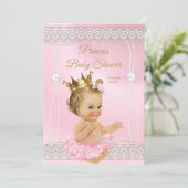 Invitation Princess Baby shower Pink perle lace blonde (Debout devant)