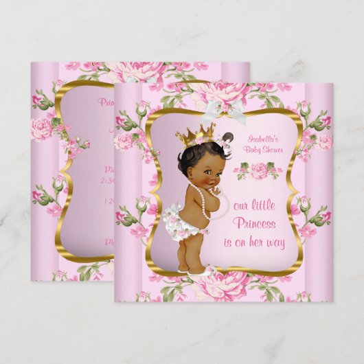 Invitation Princess Baby shower Rose Gold Floral Ethnic (Devant / Derrière)