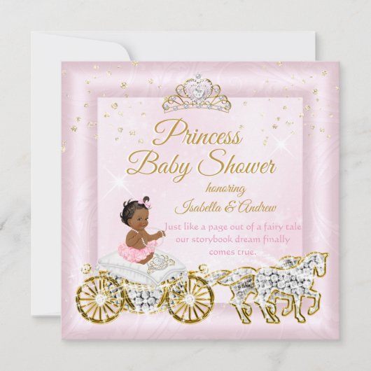 Invitation Princess Baby shower Tiara Rose Carriage Ethnique (Devant)