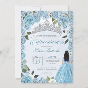 Invitation Princess Ball Blue Roses Quinceanera