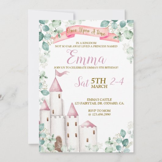 Invitation Princess Birthday, Princess Party, Château (Devant)