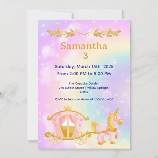 Invitation Princess  Birthday Samantha 3 Birthday Party (Devant)