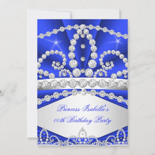 Invitation Princess Blue Diamond Tiara fête d'anniversaire (Devant)