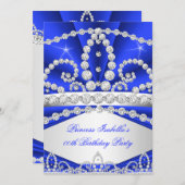 Invitation Princess Blue Diamond Tiara fête d'anniversaire (Devant / Derrière)