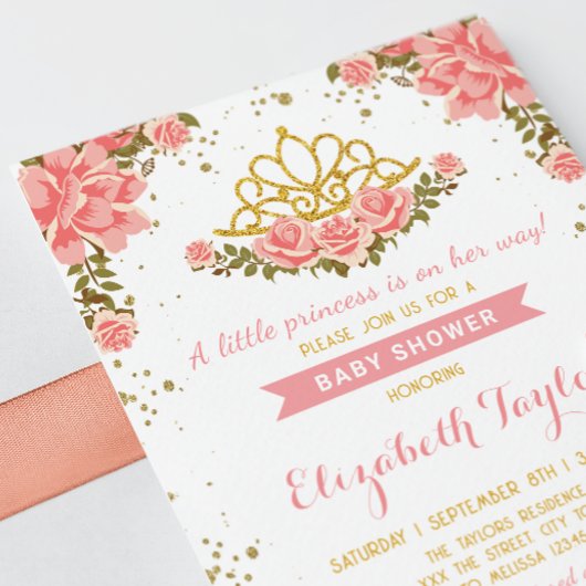 Invitation Princess Blush Baby shower Floral Gold