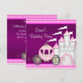 Invitation Princess Carriage Castle Girls Princess Anniversai (Devant / Derrière)