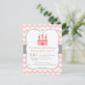 Invitation Princess Castle Birthday Party, Pink White Chevron (Debout devant)
