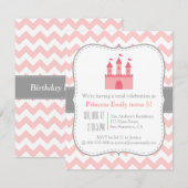 Invitation Princess Castle Birthday Party, Pink White Chevron (Devant / Derrière)