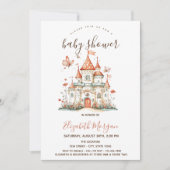 Invitation Princess Castle Butterflies Stripes Baby shower (Devant)