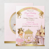 Invitation Princess Castle Carriage Rose Gold Girl Photo (Devant / Derrière)