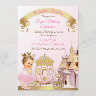 Invitation Princess Castle Carriage Rose Gold Girl Photo