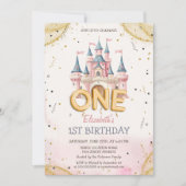 Invitation Princess Castle Confetti Watercolor 1st Birthday (Devant)