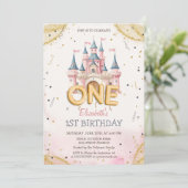 Invitation Princess Castle Confetti Watercolor 1st Birthday (Debout devant)
